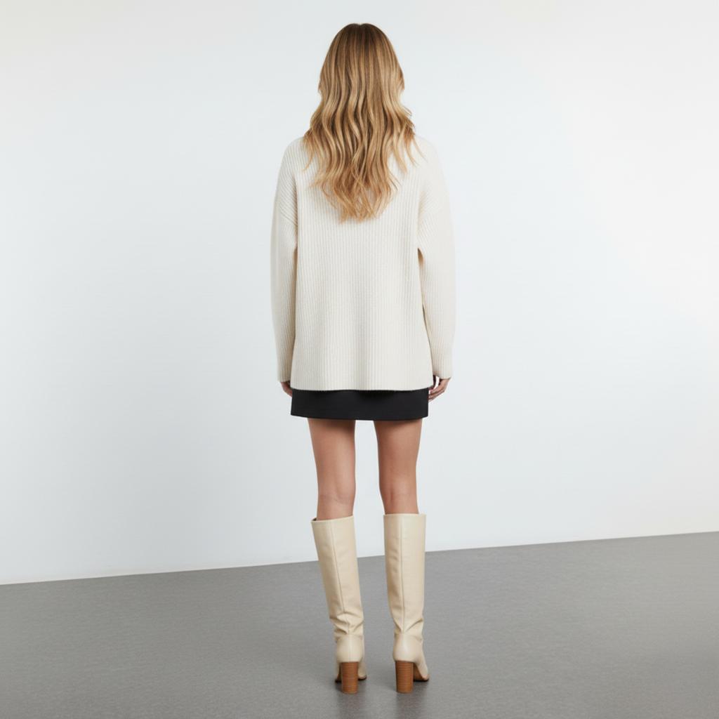 Calien & Carmel Long Balıkçı Yaka Beyaz Kazak