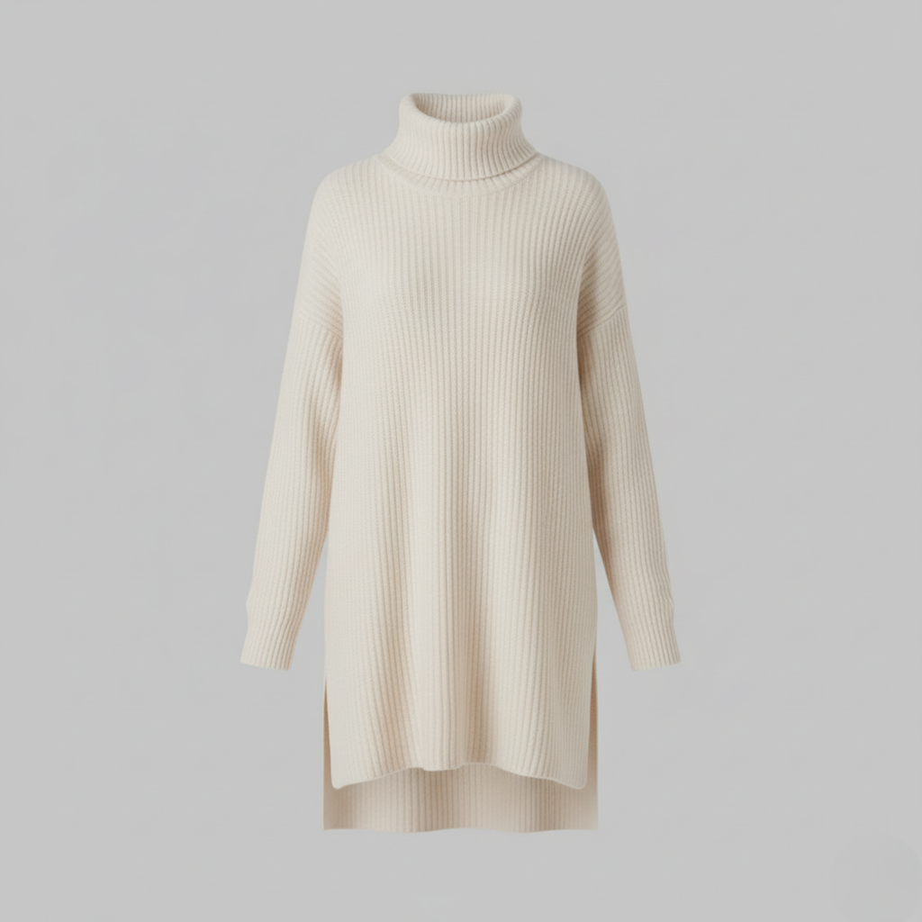 Calien & Carmel Long Balıkçı Yaka Beyaz Kazak