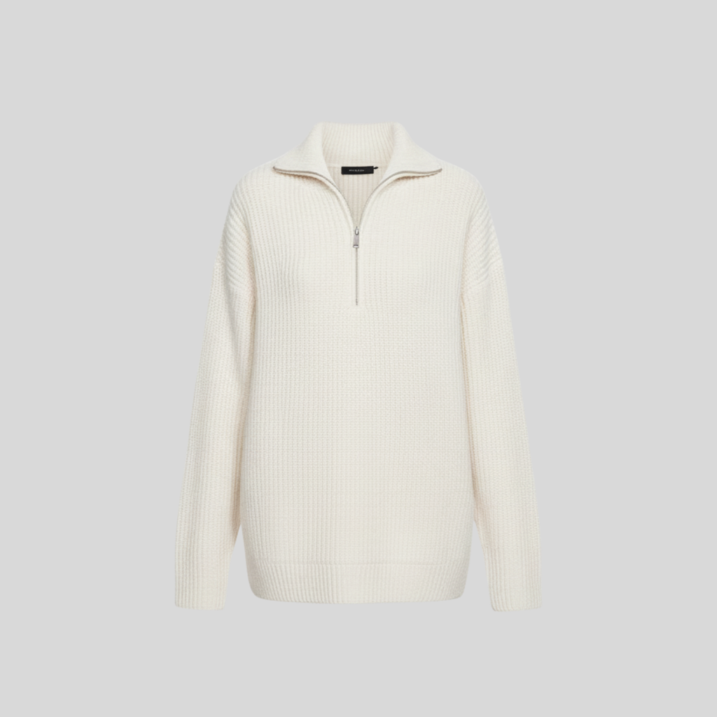 Calien & Carmel Fermuarlı Balıkçı Yaka Beyaz Kazak